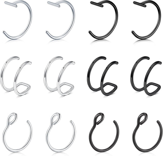 Briana Williams Fake Lip Piercing Fake Lip Ring Fake Nose Ring Fake Nose Piercing Faux Lip Rings Fake Snake Bite Piercing Clip on Non Piercing Double Cartilage Helix Earrings Ear Cuff for Women Men