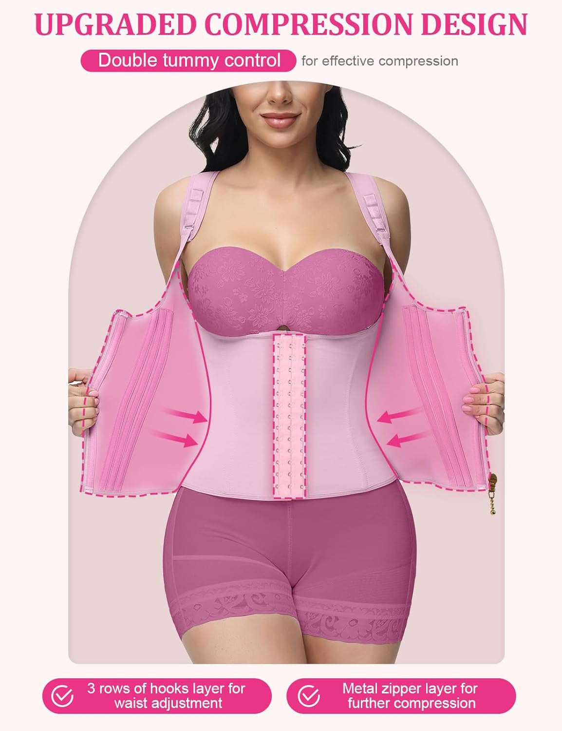 Woman wearing beige SHAPSHE sports girdle with adjustable shoulder straps