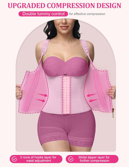 Woman wearing beige SHAPSHE sports girdle with adjustable shoulder straps