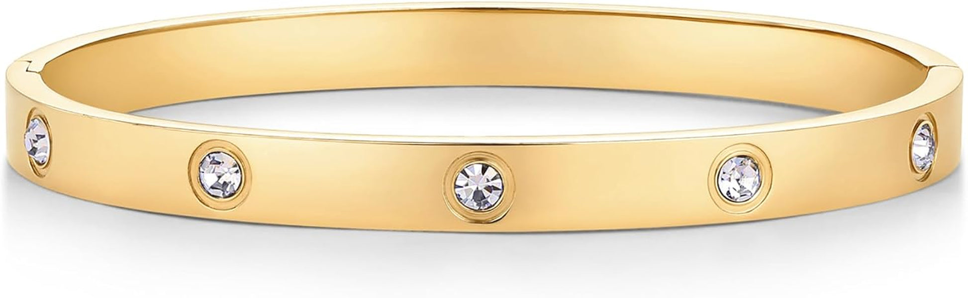 Gold plated hinged bracelet dupe with premium stone setting
