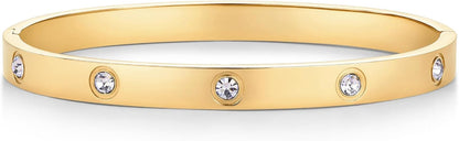 Gold plated hinged bracelet dupe with premium stone setting