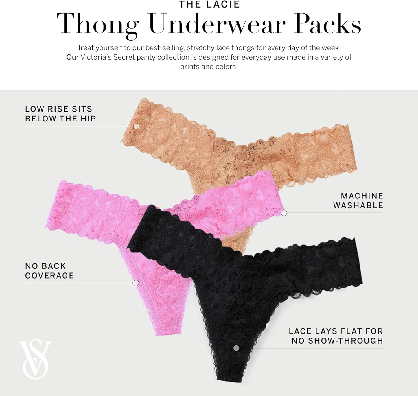 Multi-pack women's lace thongs with festival rhinestone details