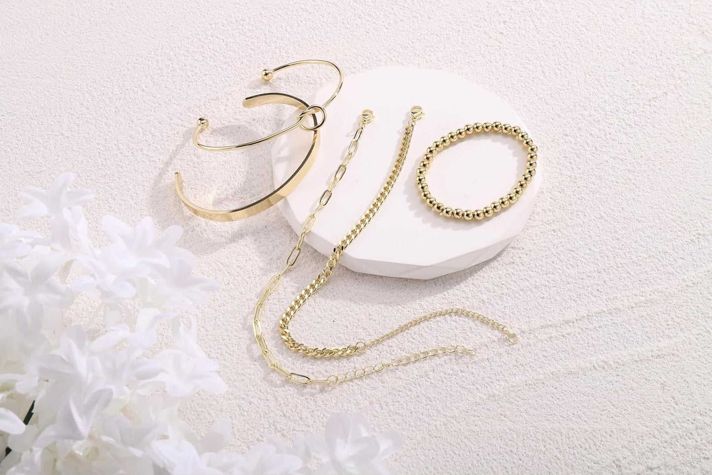 Piercingj Stackable Bracelet Set for Women Dainty Gold Beaded Chain Cuban Link Bracelets Layered Paperclip Love Knot Cuff Bangle Pulsera Jewelry