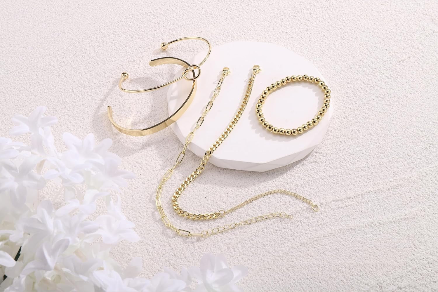 Piercingj Stackable Bracelet Set for Women Dainty Gold Beaded Chain Cuban Link Bracelets Layered Paperclip Love Knot Cuff Bangle Pulsera Jewelry