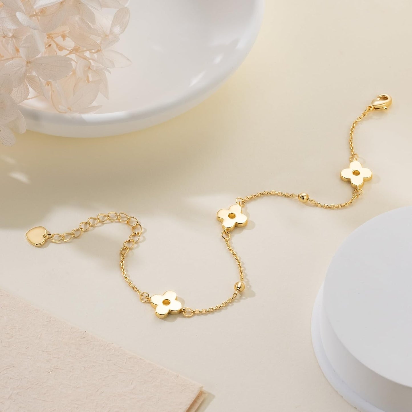 14K Gold Bracelets for Women Gold Bracelet for Womens Clover Bracelets for Women Lucky and Playful Design Womens Four Leaf Clover Bracelet Adjustable Size (7-8.6) In