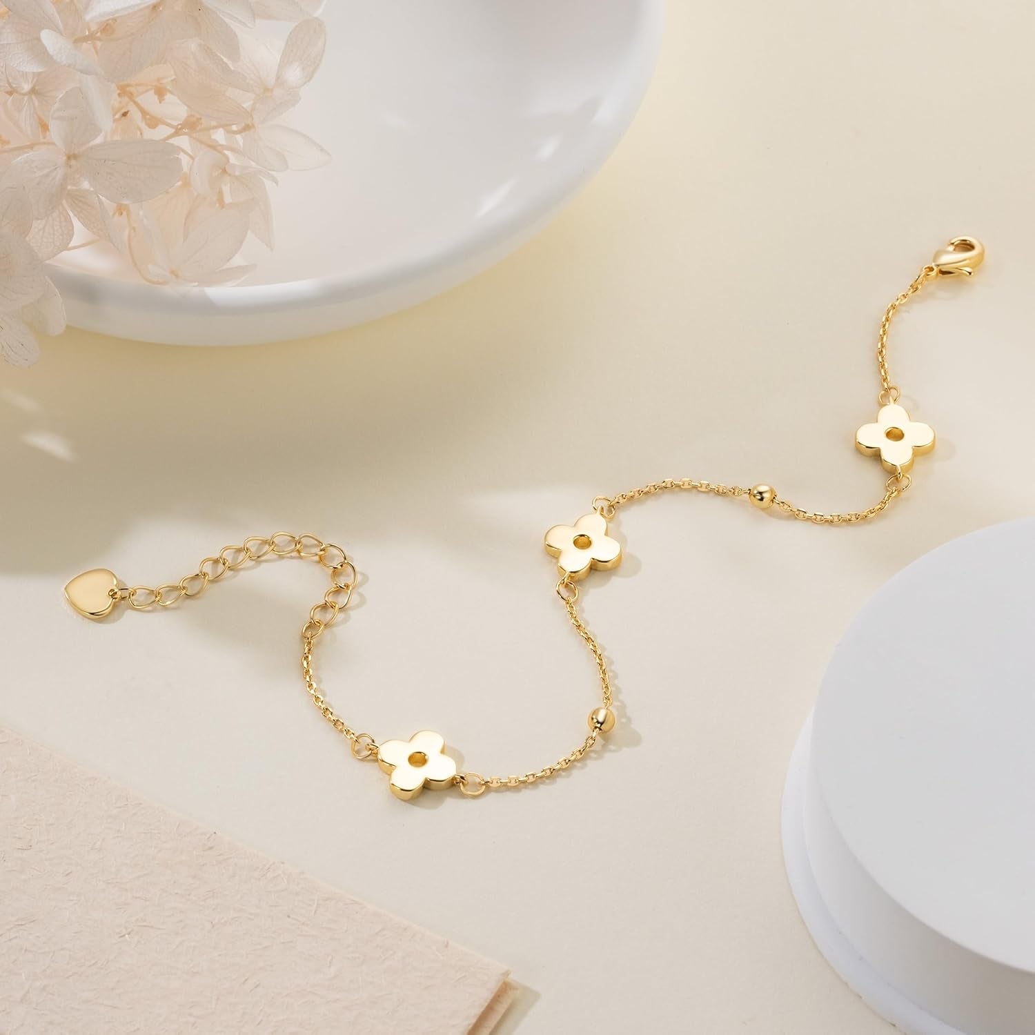 14K Gold Bracelets for Women Gold Bracelet for Womens Clover Bracelets for Women Lucky and Playful Design Womens Four Leaf Clover Bracelet Adjustable Size (7-8.6) In