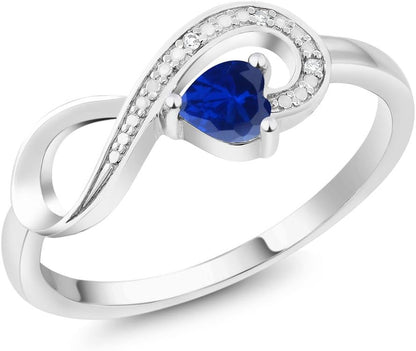 Gem Stone King Infinity Ring for Women | 10K White Gold | 4MM Heart Gemstone Birthstone and White Diamond Accent | Heart Shape Wedding Engagement Anniversary Promise Ring for Women