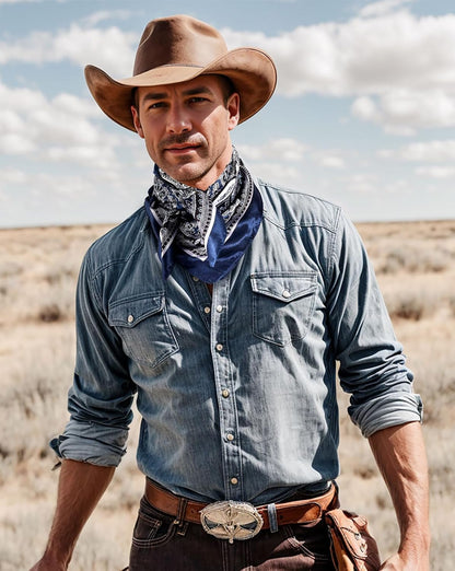 GERINLY 35 Inch Wild Rag Cowboy Scarves for Men, Large Rancher Neckerchief Silk Feel, Oversize Western Bandana