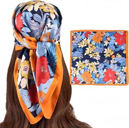 MINIDORA Satin Scarves for Women 27.5 × 27.5 Inches Medium Square Elegant Silk Feeling Head Scarf