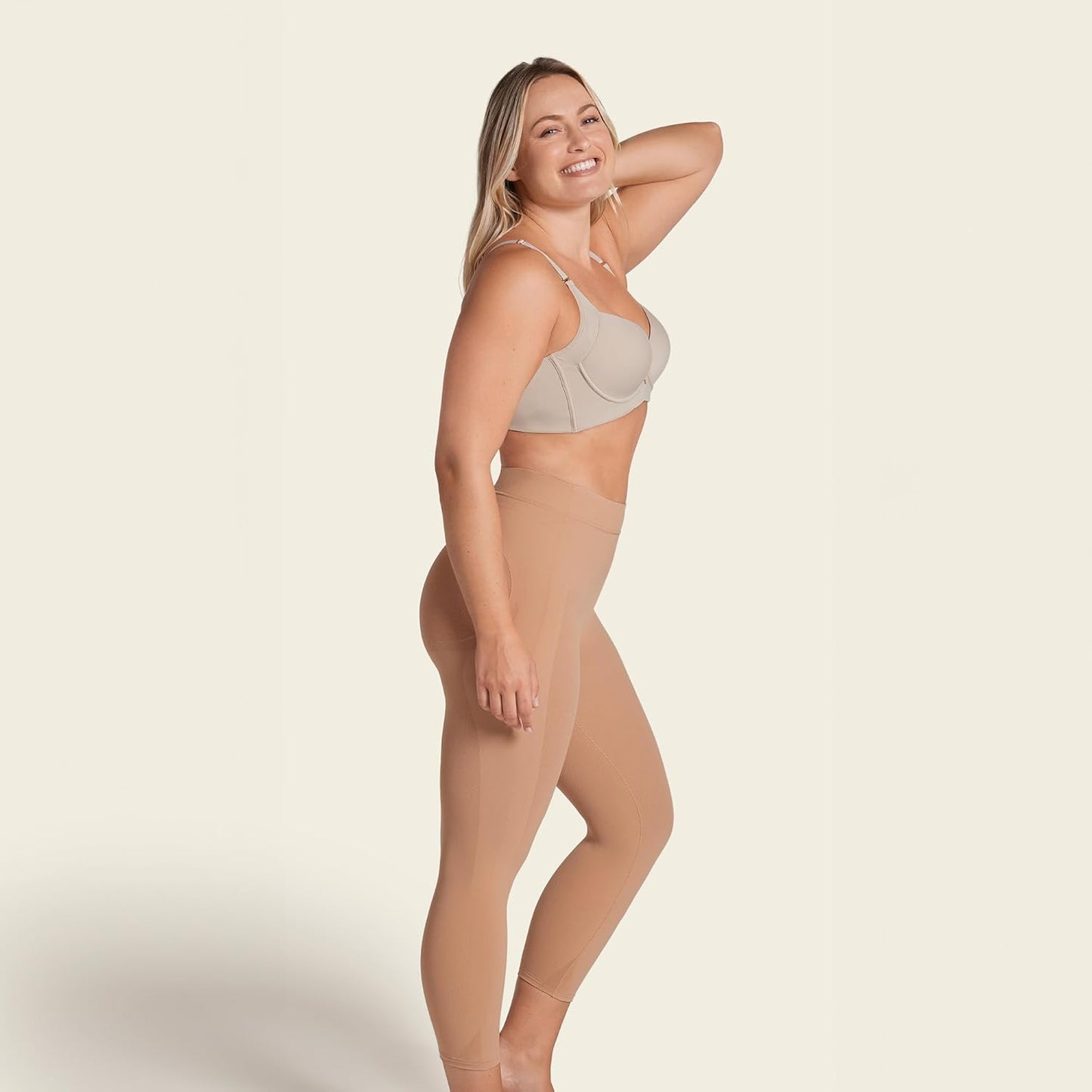 Before and after comparison wearing Leonisa shapewear body shaper