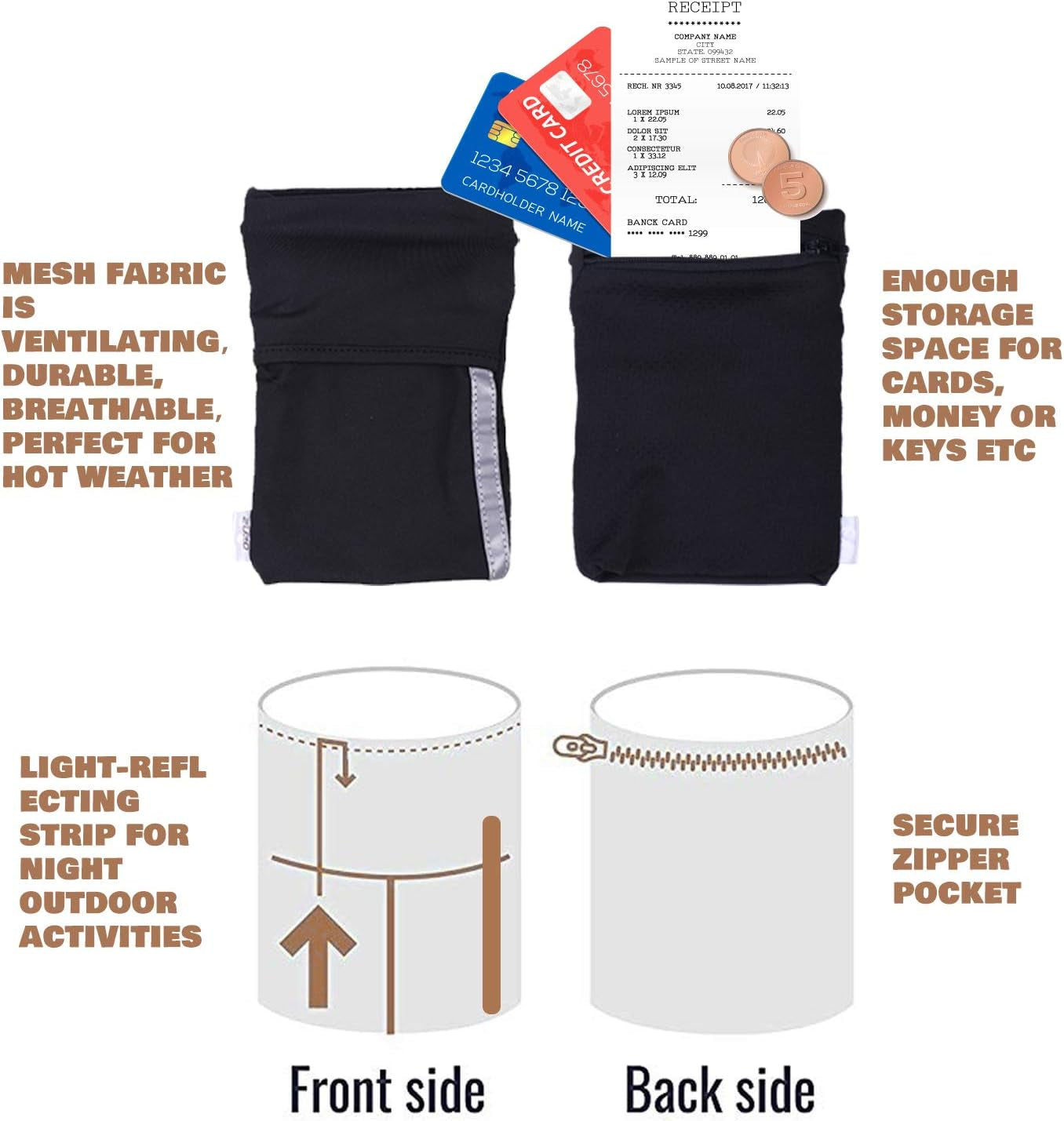 Thick neoprene wrist phone holder with open storage pocket