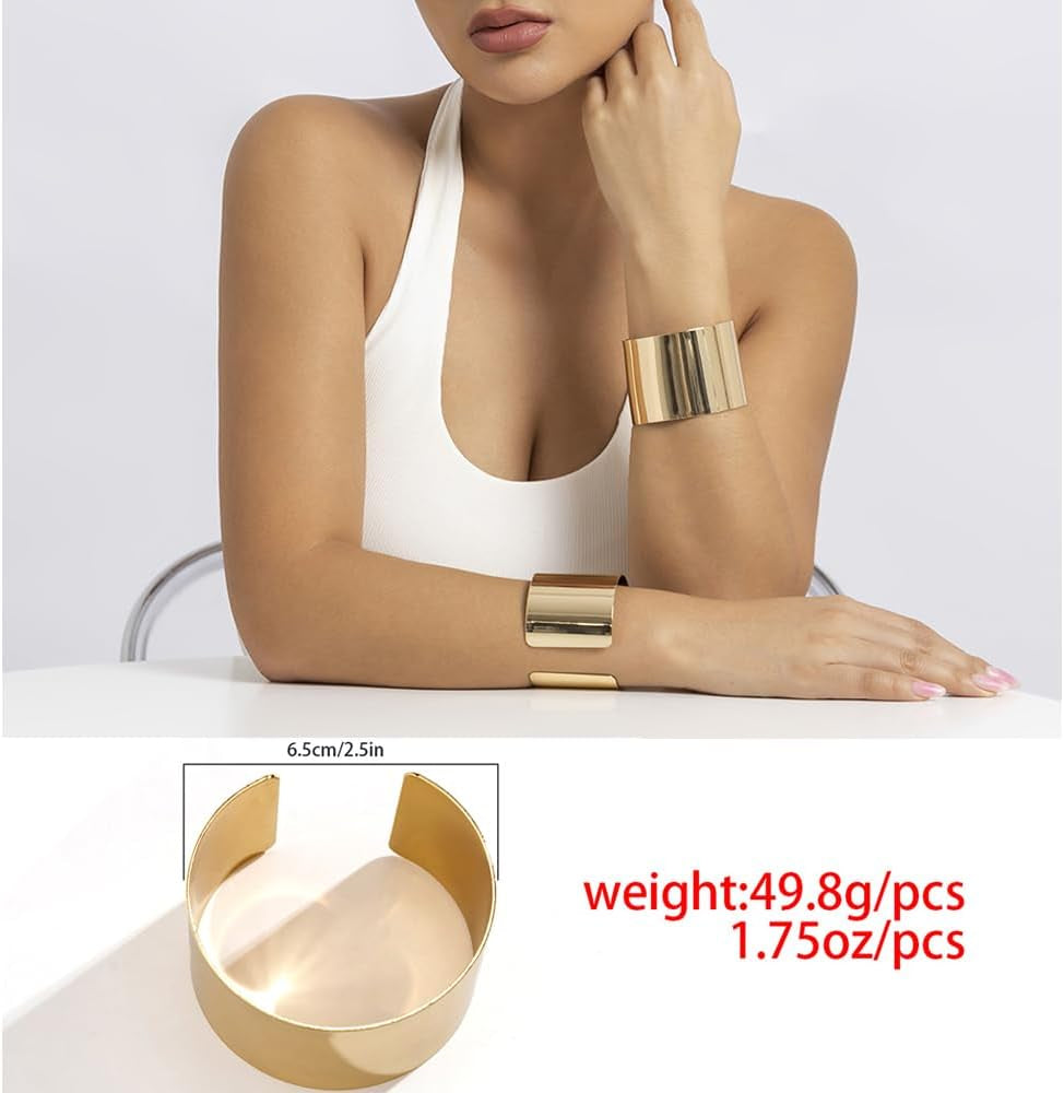 3PCS Chunky Gold Cuff Bracelets for Women Gold Statement Bangle Bracelets Set Arm Cuff Upper Arm Punk Jewelry