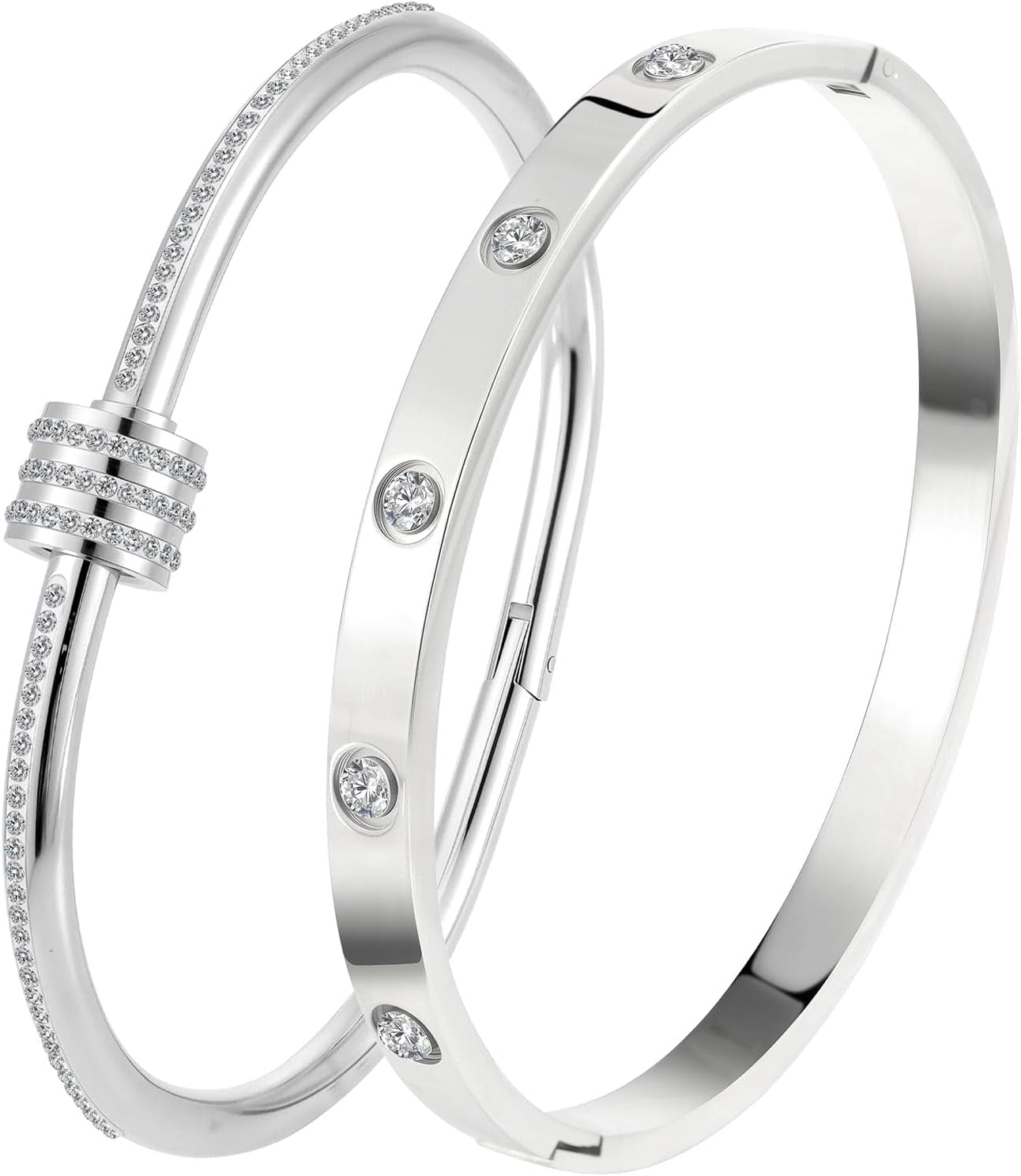Silver Bangles for Women - Stainless Steel Love & Friendship Bracelet Set with Gift Box | Daily Wear & Party Jewelry