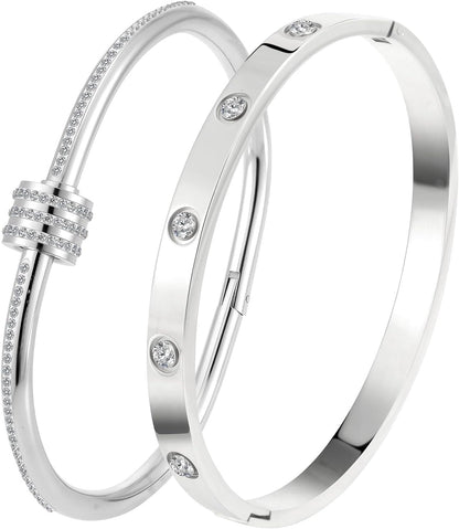 Silver Bangles for Women - Stainless Steel Love & Friendship Bracelet Set with Gift Box | Daily Wear & Party Jewelry