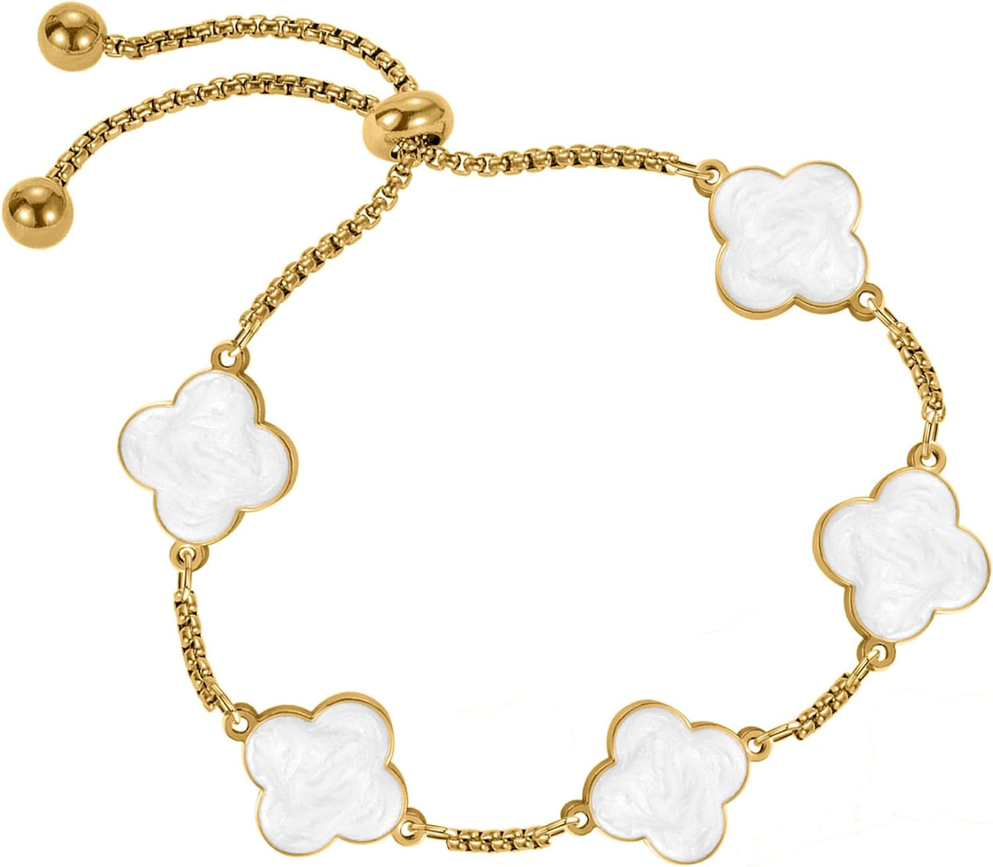 Clover Bracelet for Women 18K Gold Plated White/Black/Gold Flower Four Leaf Clover Bracelets Trendy Adjustable Jewelry Luky Gifts for Women