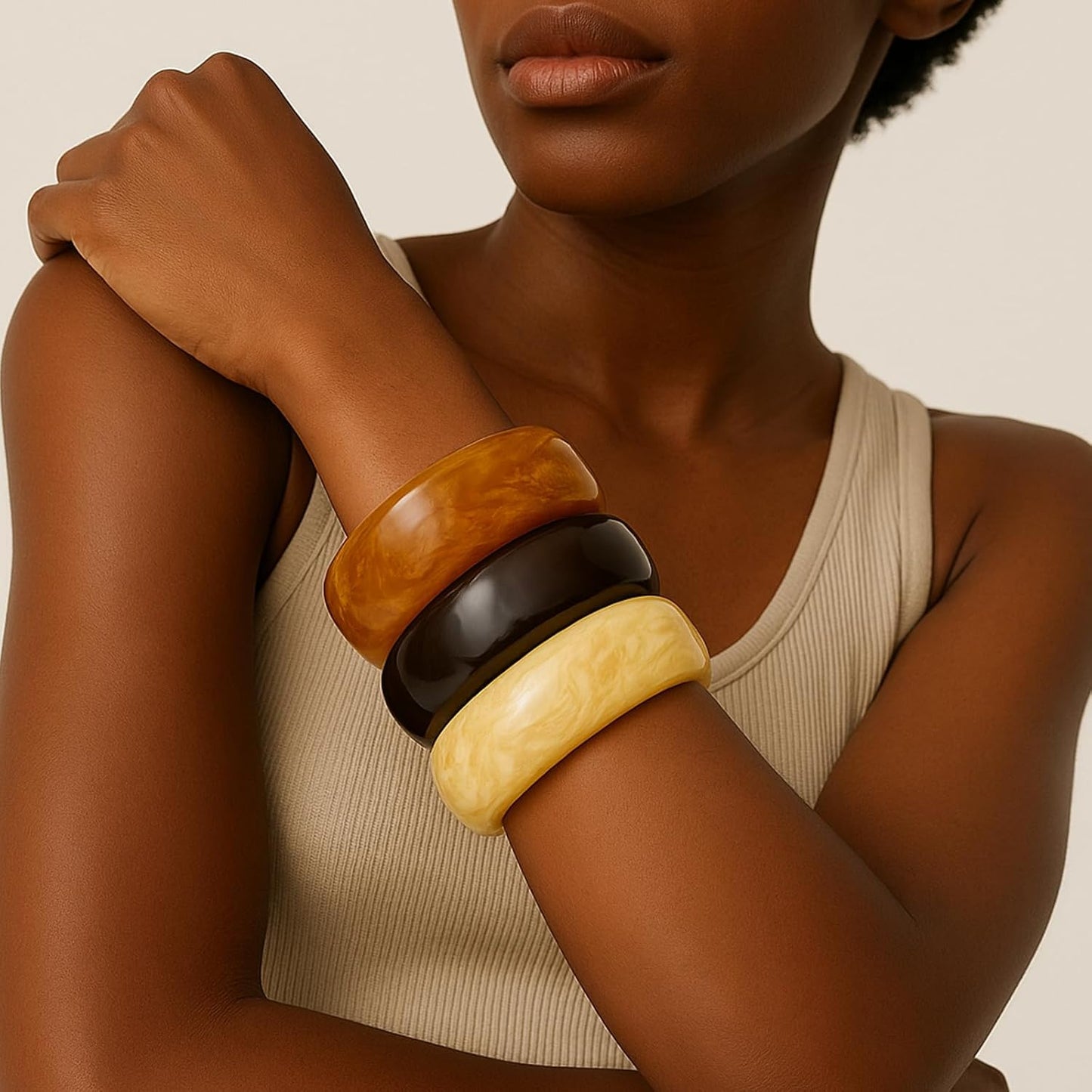 Set of Chunky Acrylic Resin Bangle Bracelets for Women, Retro Brown and Colorful Stackable Bangles, Statement Jewelry Gift