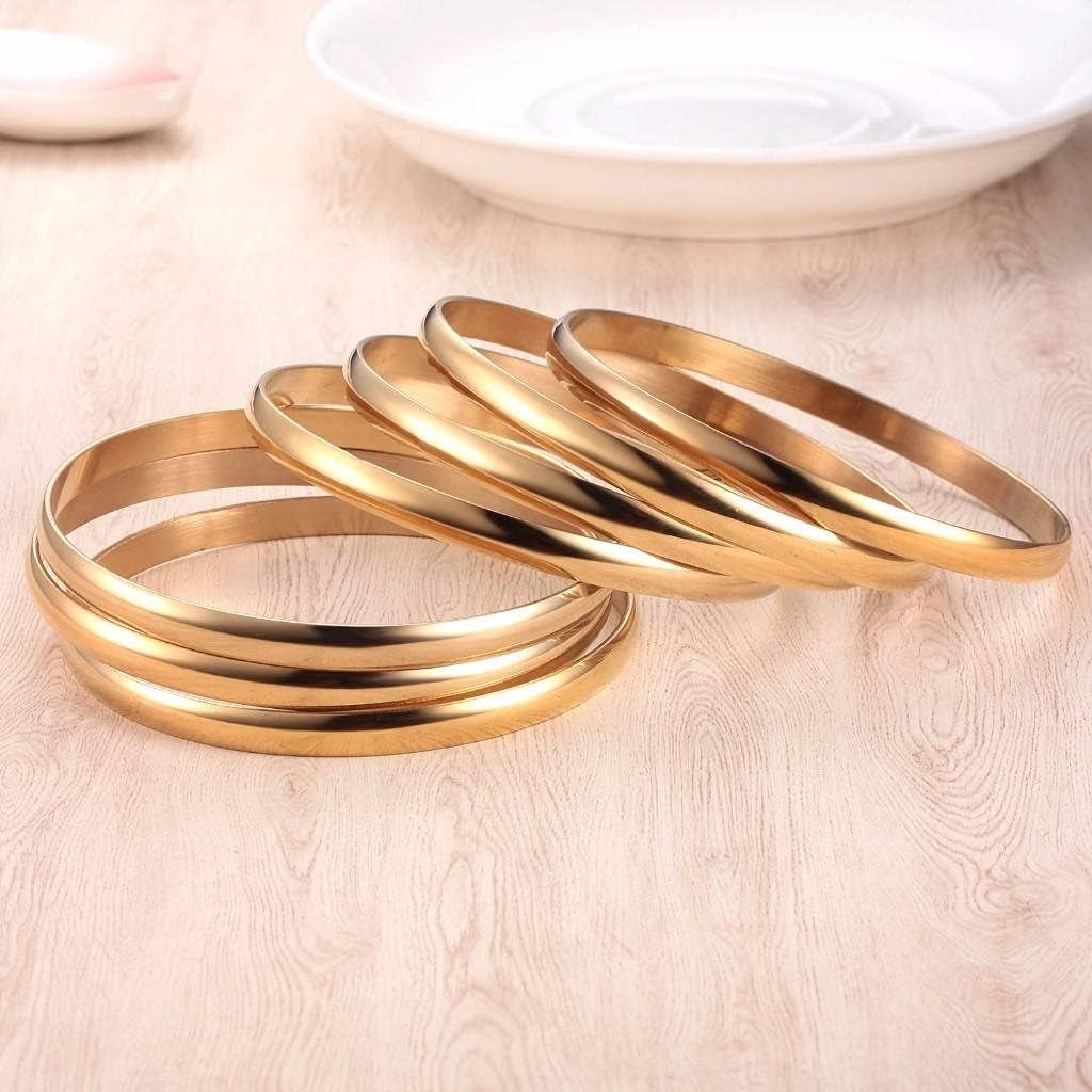 Castillna 14K Gold Plated Gold Bangle Bracelets for Women Christmas Birthday Gifts, Set of 7 Pieces