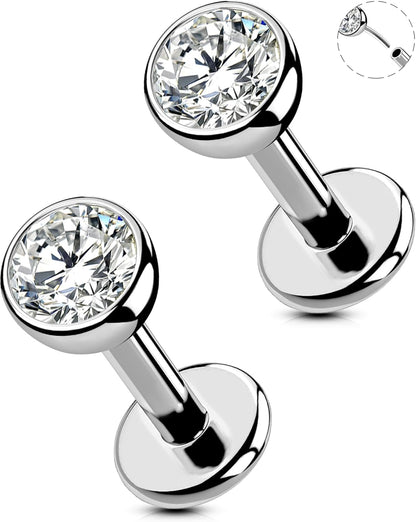 OUFER 2Pcs 20G/18G/16G G23 Titanium Threadless Nose Stud Earrings Flat Back Tiny CZ Small Nose Helix Cartilage Tragus Conch Labret Medusa Monroe Piercing Jewelry for Women Men