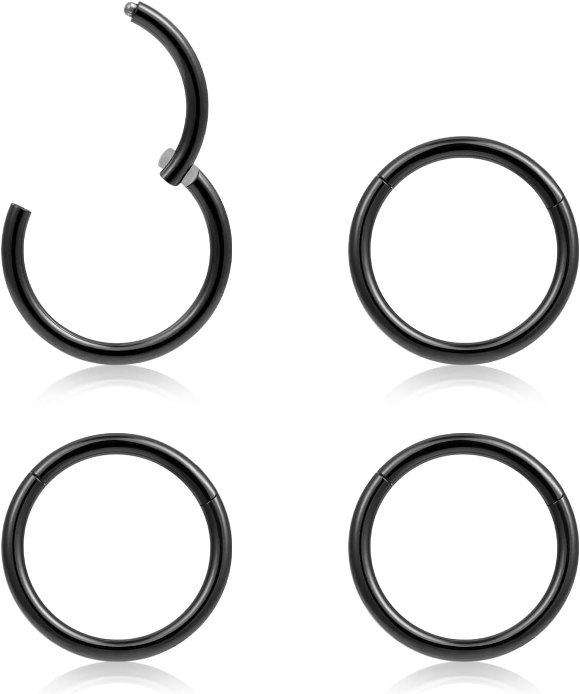 4Pcs 16G 18G 20G Surgical-Steel-Piercing-Ring-Nose-Rings-Hinged-Hoop-Earrings,6Mm 8Mm 10Mm 12Mm Seamless Stainless Steel Clicker Eyebrow Septum Piercing Hoop,Sliver Black Gold Rose Gold Rainbow Body Jewelry Set