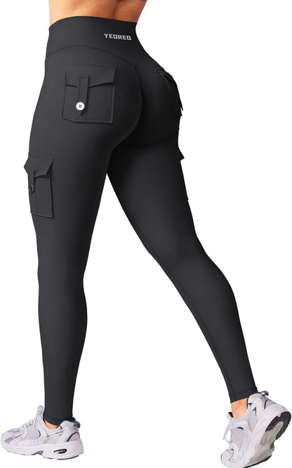 YEOREO Coreflex Workout Cargo Leggings with Pockets for Women Hidden Scrunch Butt Lifting Leggings Gym Yoga Pants