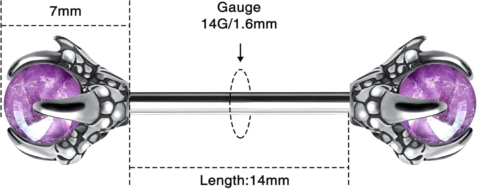 OUFER 14G Dragon Claw Nipple Rings with Natural Stone - 316L Stainless Steel Piercing Jewelry for Women