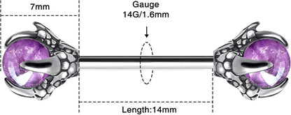 OUFER 14G Dragon Claw Nipple Rings with Natural Stone - 316L Stainless Steel Piercing Jewelry for Women