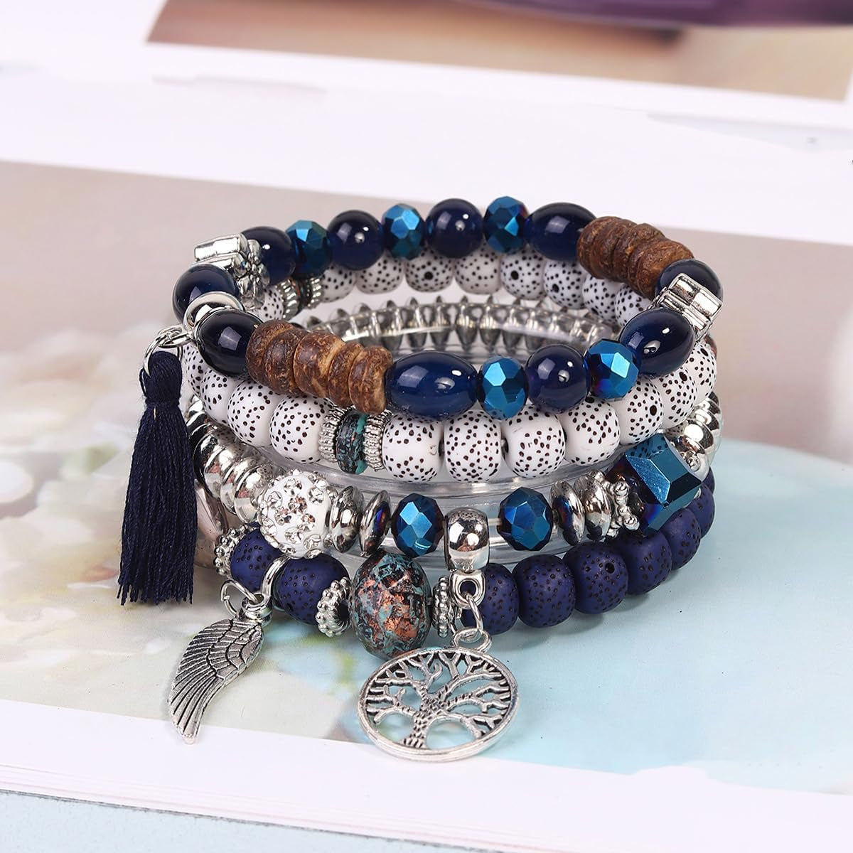 4 Sets Bohemian Stackable Bead Bracelets, Stretch Bangle Charm Jewelry 1