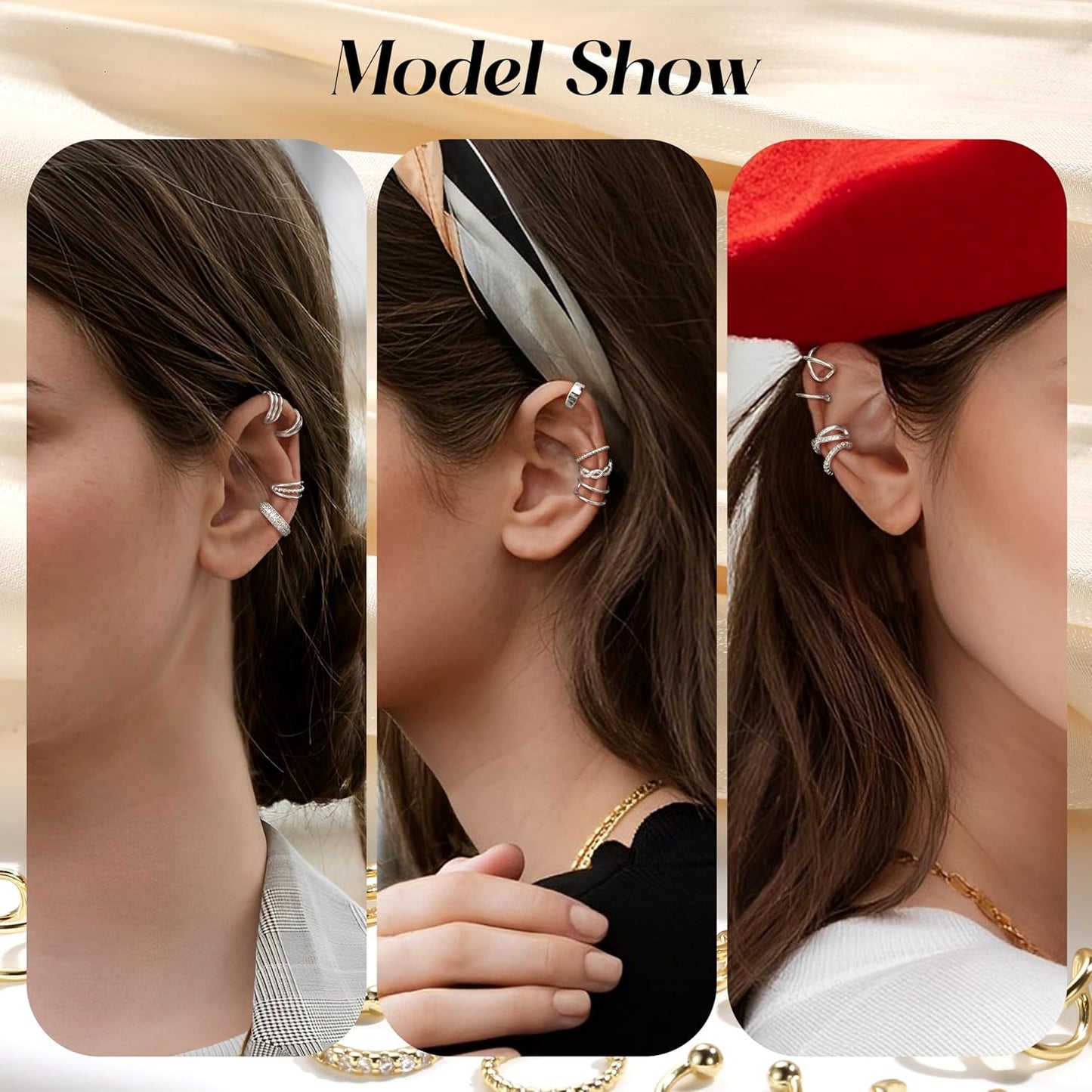 FUNRUN JEWELRY 12Pcs Ear Cuff Earrings for Women Non Piercing 14K Gold Plated Ear Cuffs Non Pierced Clip on Cartilage Earring Adjustable Fake Earrings