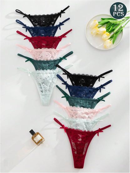 Lace G-string thongs multi-color 12 pack display