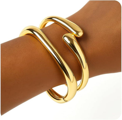 Gold Chunky Bracelet for Women, 14K Gold Plated Gold Bangle Bracelet Silver Chunky Bangles Bead Bracelets Gold Sack Gold Arm Cuff Pearl Jewelry Set Arm Cuff Jewelry