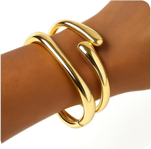 Gold Chunky Bracelet for Women, 14K Gold Plated Gold Bangle Bracelet Silver Chunky Bangles Bead Bracelets Gold Sack Gold Arm Cuff Pearl Jewelry Set Arm Cuff Jewelry