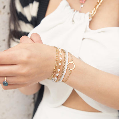 Quelay 33 Pcs (9 Pack) Boho Gold & Silver Bracelets Set for Women Christmas Stocking Stuffers Gifts Mixed Metal Stack Bracelets Stackable Cuff Adjustable Cuban Link Chain Punk Bangle Charm Jewelry