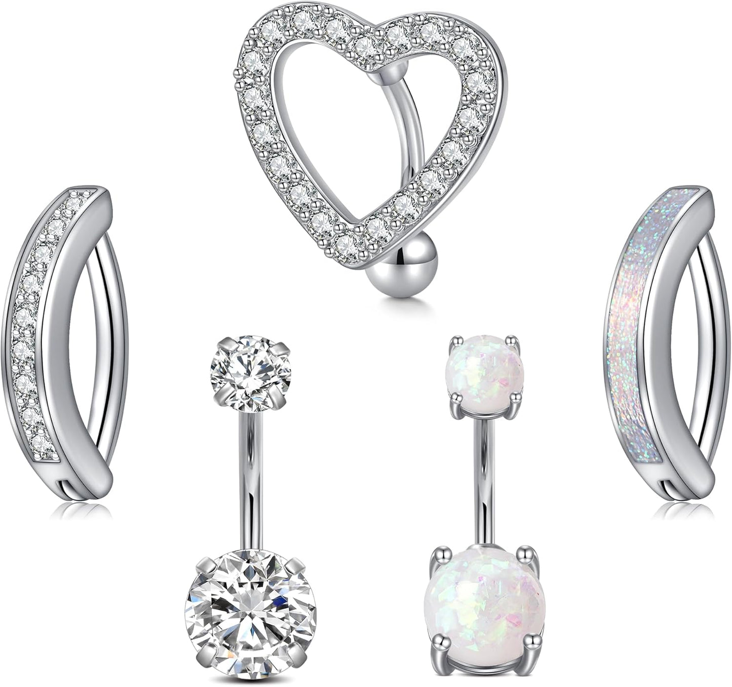 JFORYOU Belly Button Rings Stainless Steel 14G CZ Opal Navel Rings Barbells Women Girls Belly Piercing Jewelry