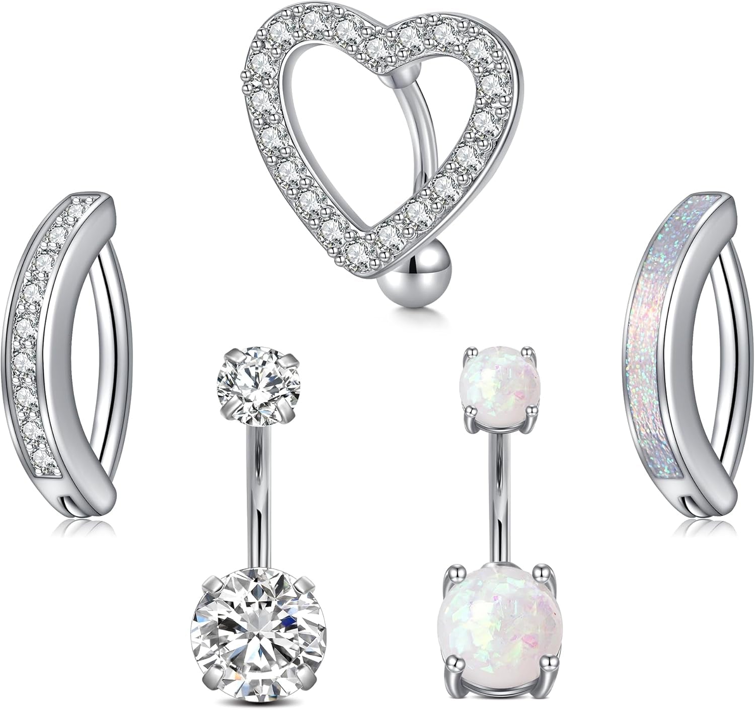 JFORYOU Belly Button Rings Stainless Steel 14G CZ Opal Navel Rings Barbells Women Girls Belly Piercing Jewelry