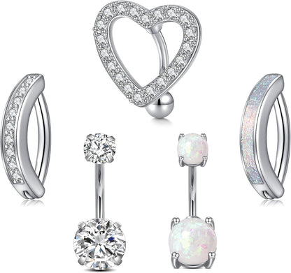 JFORYOU Belly Button Rings Stainless Steel 14G CZ Opal Navel Rings Barbells Women Girls Belly Piercing Jewelry