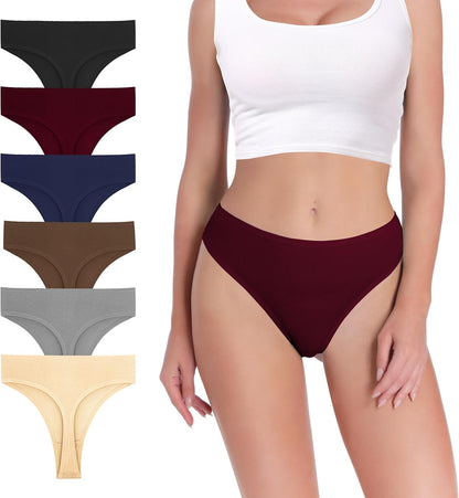 Pack 6 Seamless Lace Thongs for Women plus Size Breathable Panties Low Rise T-Back Stretch Cotton No Show Underwear