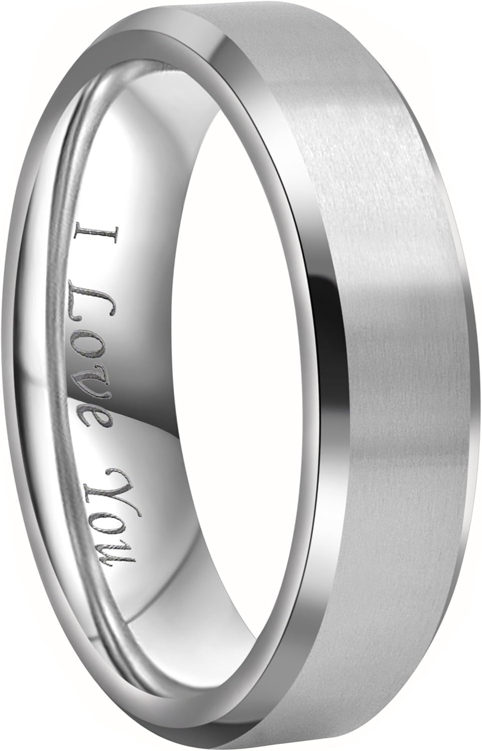 CROWNAL 4Mm 6Mm 8Mm Black/Silver Titanium Wedding Couple Bands Rings Men Women Matte Finish Beveled Edges Engraved I Love You Comfort Fit Size 4 to 16