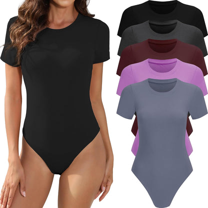 Womens stretchy basic bodysuit tops on model front view