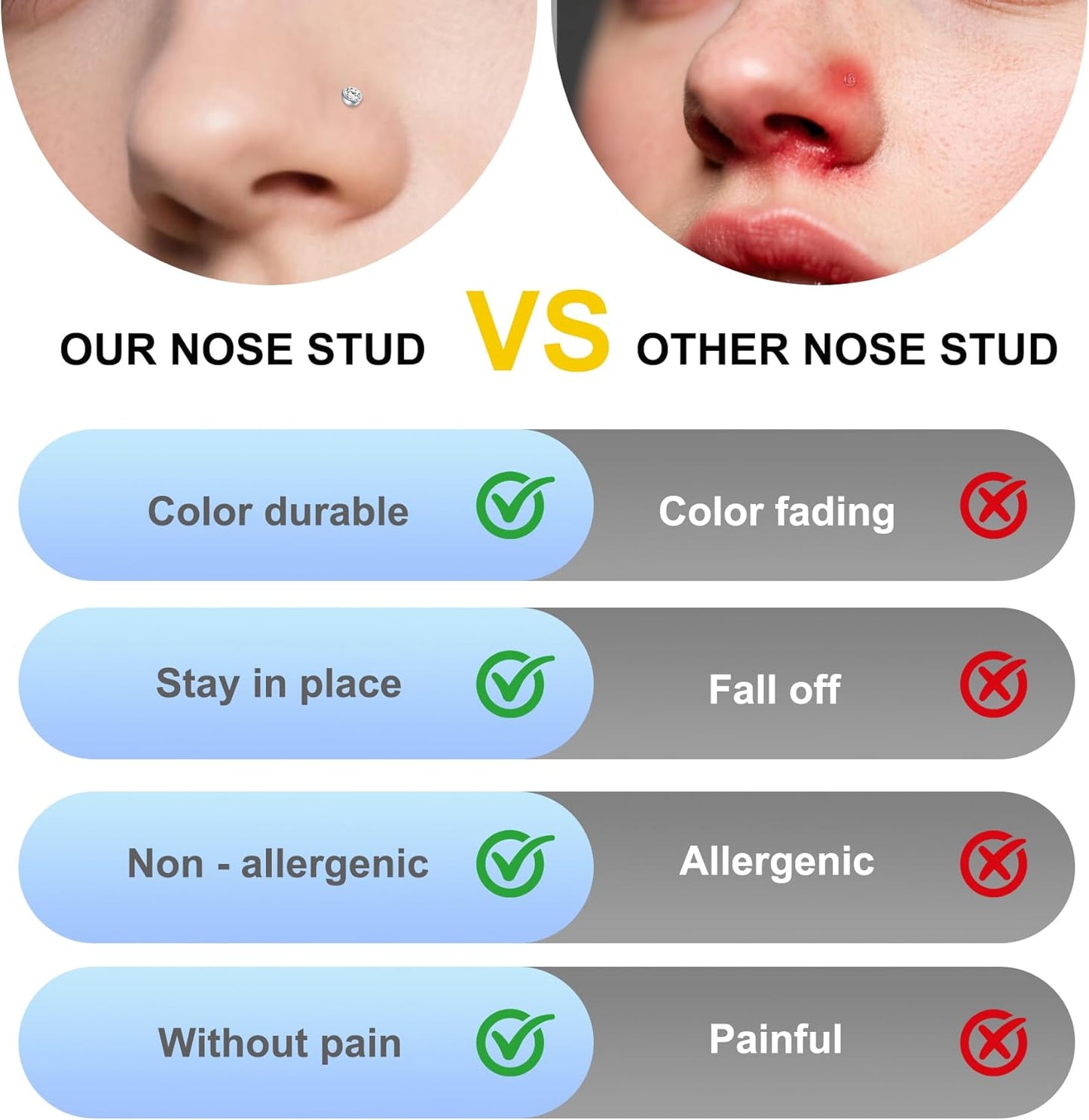 D.Bella Nose Rings 10Pcs 18G Nose Screw Rings Studs Surgical Steel Piercing Jewelry 2Mm Clear CZ Silver