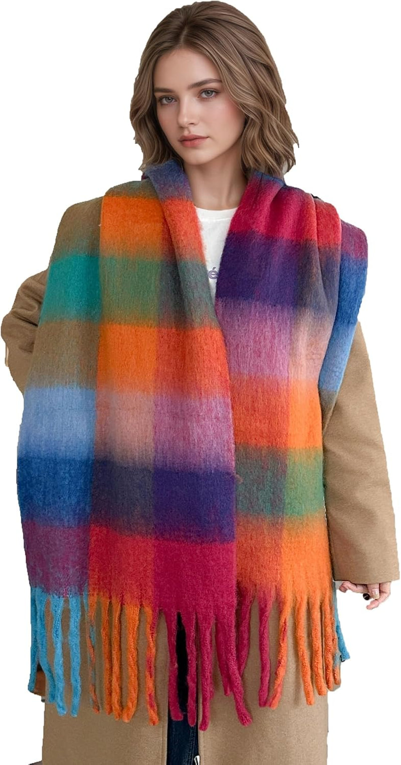 Women'S Winter Scarfs, Mohair Vintage Scarf for Women and Men, Large Chunky Scarf Cashmere Feel Blanket Wrap