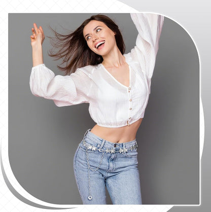 2 Pcs Star Chain Belt for Women, Adjustable Y2K Metal Waist Belt - Punk Body Belt for Dresses, Jeans & Rave