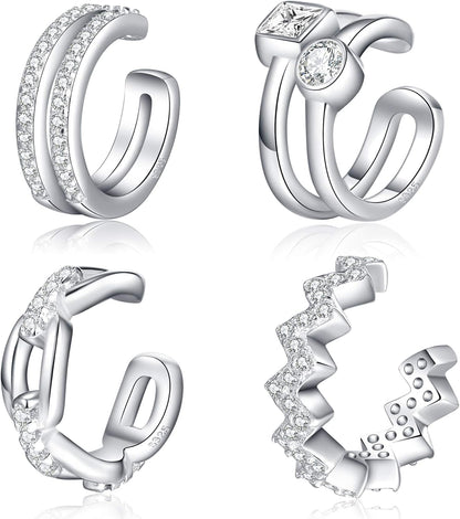 CHIC & ARTSY 925 Sterling Silver Ear Cuffs for Women, Non Piercing Clip on Cartilage Cuffs, Adjustable Fake Conch & Helix Earrings, Gold Plated & Oxidized Various Styles