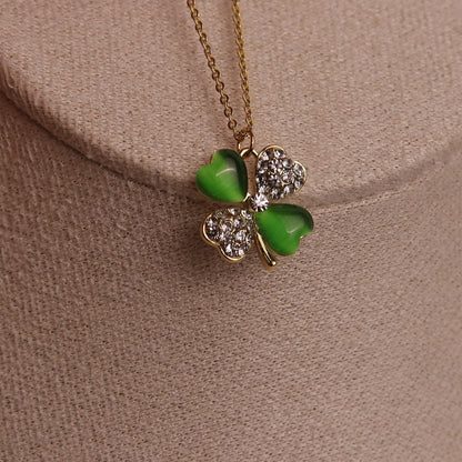 Jean Beau Lucky Clover Necklaces for Women Teen Cute Gold Four Leaf Clover Pendant Necklace Dainty Chain Choker Prom Wedding Accessories Jewelry Gift