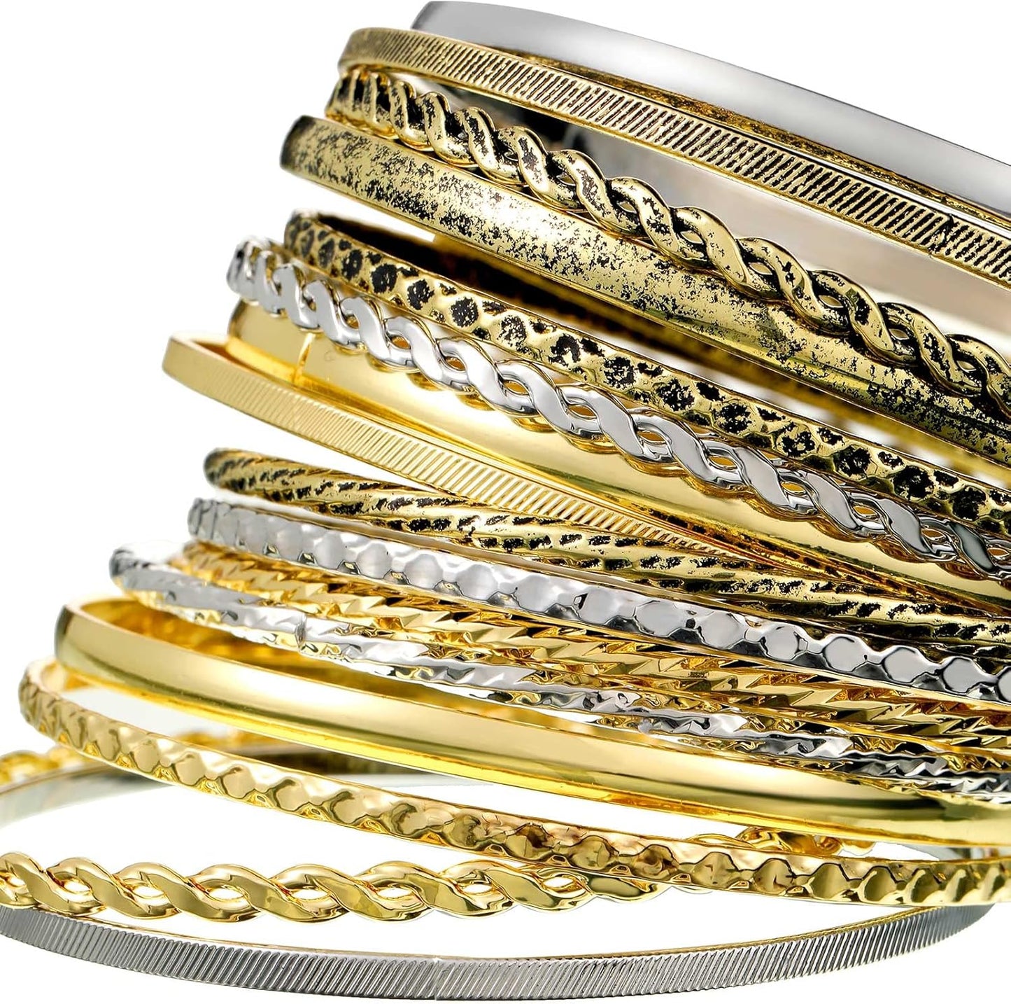 Multiple sizes and designs from the sixteen-piece bangle collection