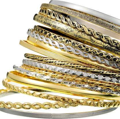 Multiple sizes and designs from the sixteen-piece bangle collection