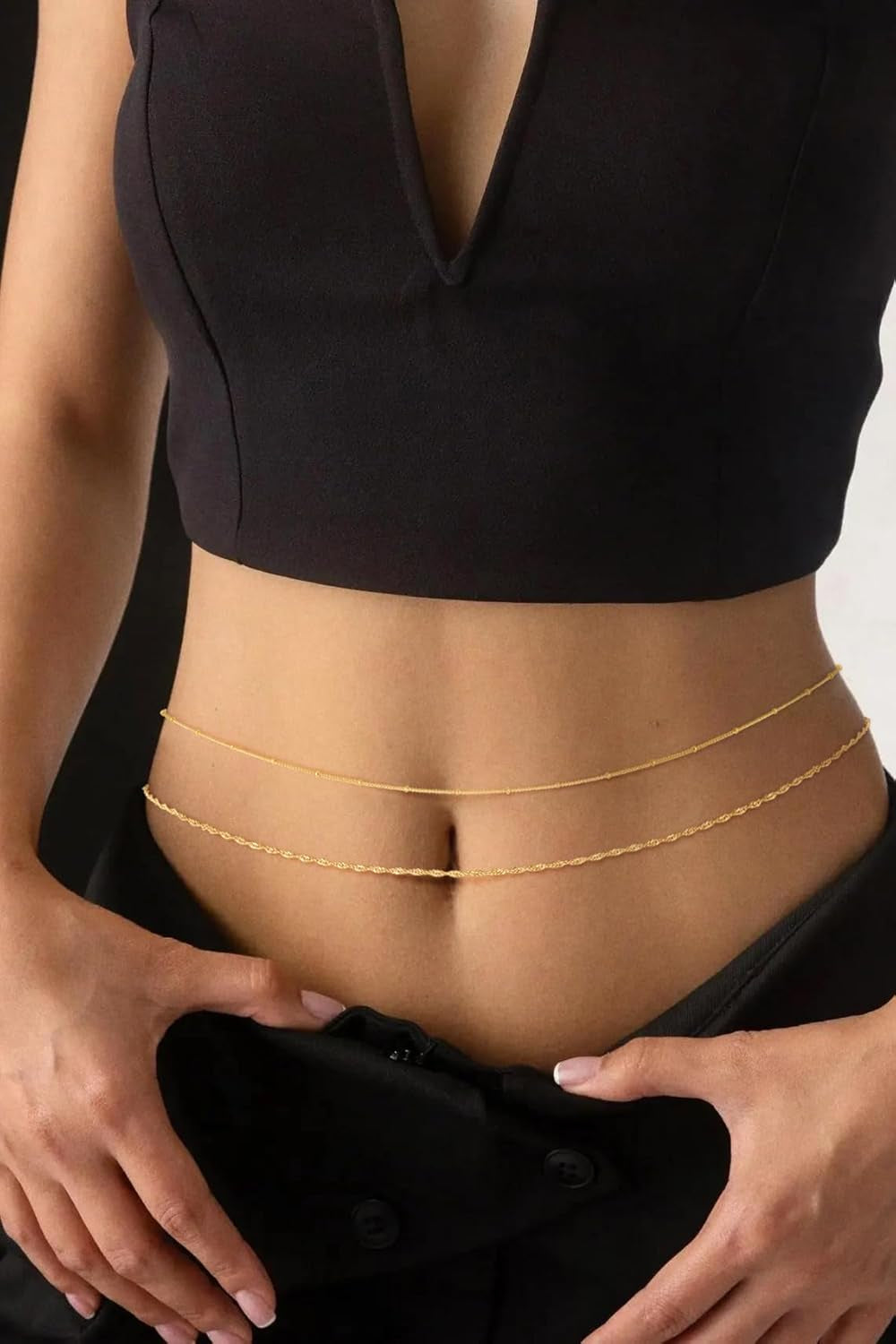 Gold Waist Chain for Women Dainty 14K Gold Plated Layered Belly Chain Adjustable Bikini Belly Beads for the Waist Waterproof Beach Accessories Body Chain Jewelry for Gifts