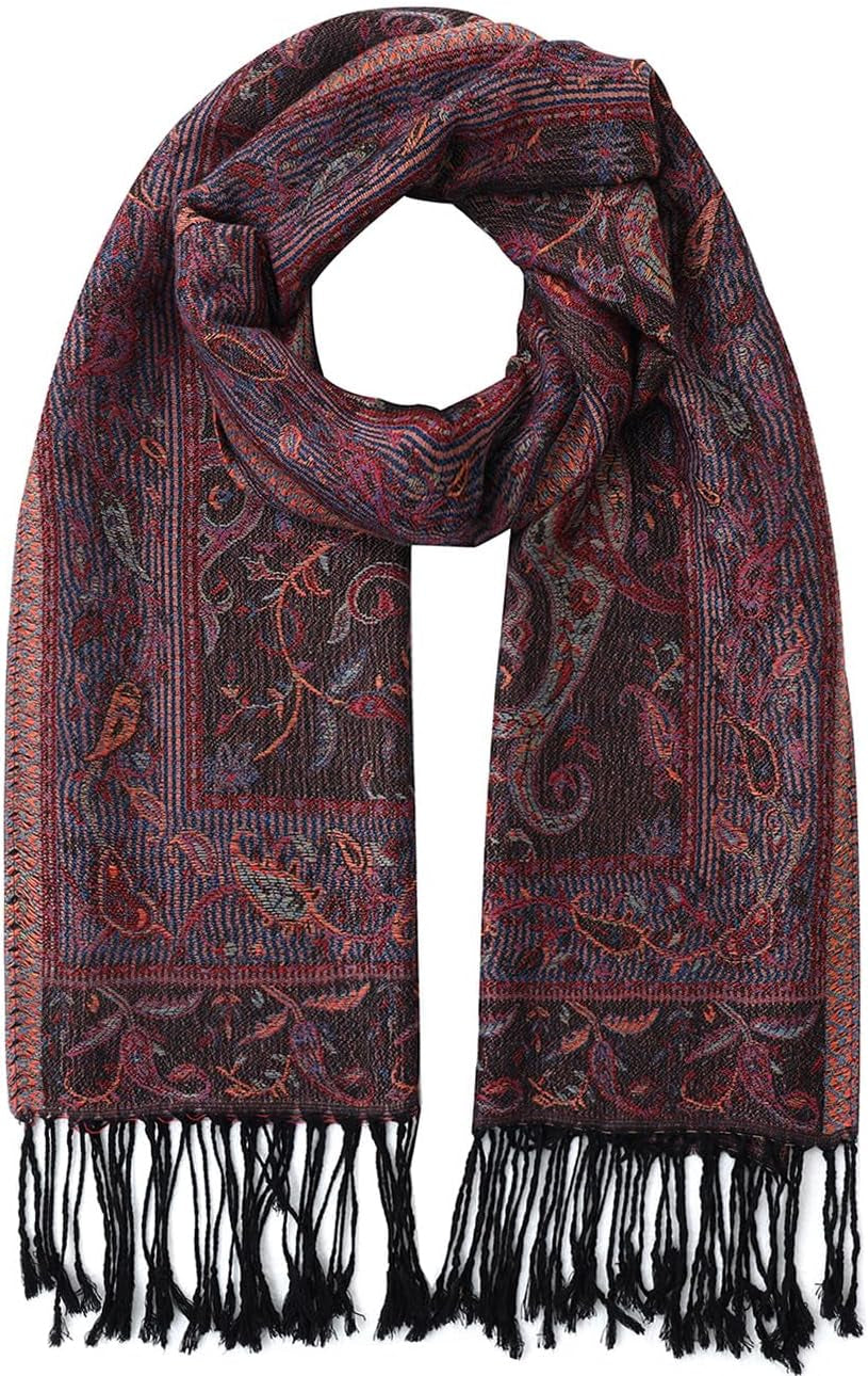 Umjetnost Womens Soft Silky Pashmina Rave Scarf Paisley Pattern Pashmina Shawl Wrap with Fringes