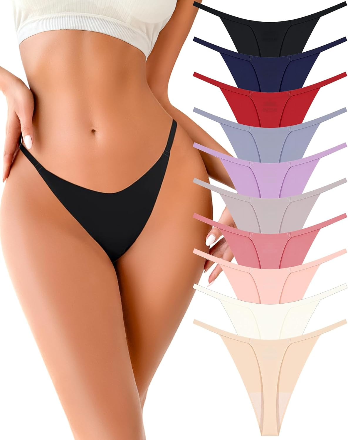 UNDER the SEA 10 Pack G String Thongs for Women Seamless Underwear Low Rise No Show Thong Stretch Womens Panties Sexy XS-2XL