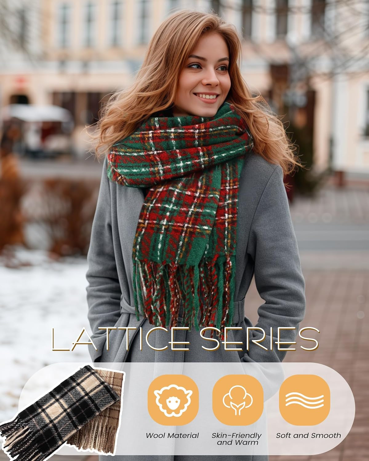 Winter Scarf for Women, Fashion Long Plaid Shawls Big Grid Winter Warm Lattice Large Scarf