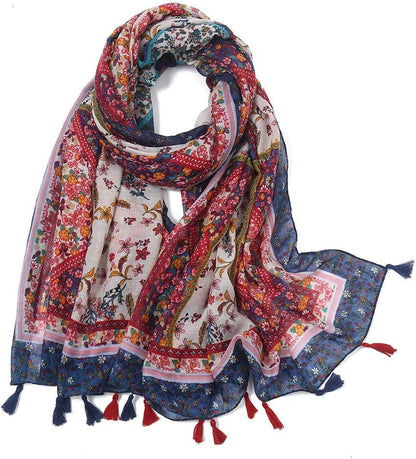 Yeieeo Boho Scarf for Women Lightweight Floral Printed Scarf Fall Winter Fashion Fringed Shawl